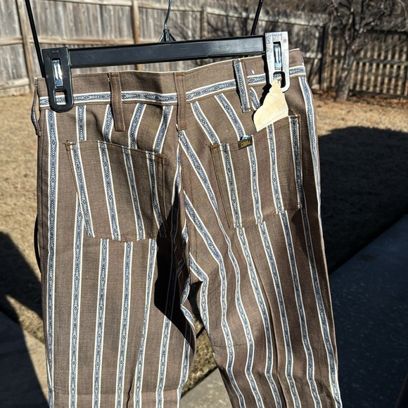 NOS Unisex To Die For 1960s Striped Jeans Capers Flare Bottom Button Front - Picture 5 of 11